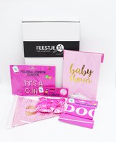 FeestjeXL cadeau Box - Babyshower girl - Verjaardag cadeau doos  voor vrouwen en mannen - met Ballonnen, Folie ballon,  Vlaggenlijn, Mini knijpers roze
