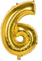6 Jaar Folie Ballonnen Goud - Happy Birthday - Foil Balloon - Versiering - Verjaardag - Jongen / Meisje - Feest - Inclusief Opblaas Stokje & Clip - XXL - 115 cm