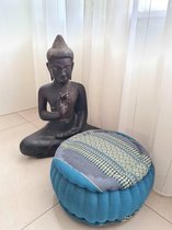 Jar Zafu kussen – Yogakussen - Meditatie kussen – Rond meditatiekussen – Thais kussen – Kapok – 32x32x15 cm – Blauw/grijs