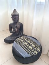 Jar Zafu kussen – Yogakussen - Meditatie kussen – Rond meditatiekussen – Thais kussen – Kapok – 32x32x15 cm – Grijs/zwart