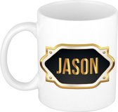 Jason naam cadeau mok / beker met gouden embleem - kado verjaardag/ vaderdag/ pensioen/ geslaagd/ bedankt