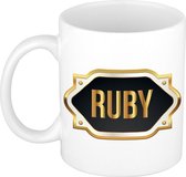 Ruby naam cadeau mok / beker met gouden embleem - kado verjaardag/ vaderdag/ pensioen/ geslaagd/ bedankt