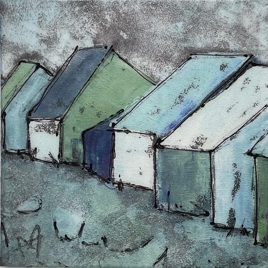 Atelier Axel Project222 schilderij - Beach Houses - Turquoise - Strand - Huisjes -... | bol.com