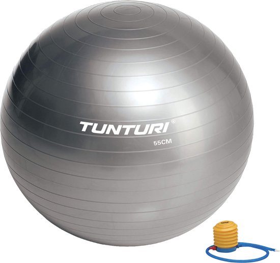 Tunturi Fitnessbal - Gymball - Swiss ball - 55 cm - Incl. pomp - Zilver