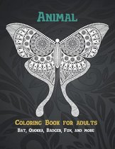 Animal - Coloring Book for adults - Bat, Quokka, Badger, Fox, and more