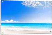 Tuinposter – Blauwe Zee onder Stralende Lucht - 90x60cm Foto op Tuinposter  (wanddecoratie voor buiten en binnen)