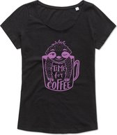 Ladies T Shirt - Workout T-Shirt -Casual T-Shirt - Lifestyle T-Shirt - Koffie - Sloth - Luiaard - Time for Coffee - M