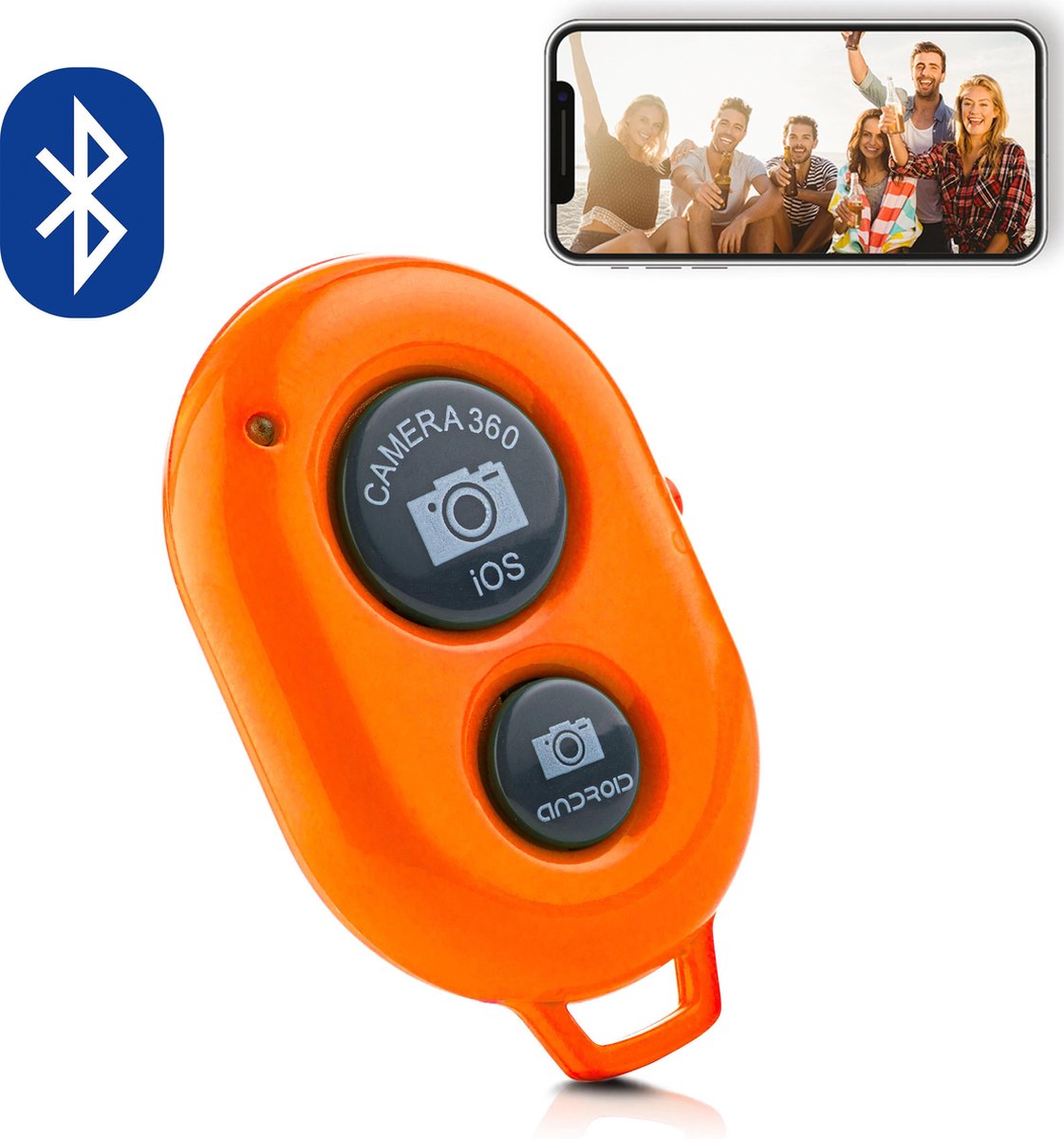 MOJOGEAR Bluetooth remote shutter - Afstandsbediening voor smartphone camera — Compatibel met Android / iOS / Windows Phone – Oranje
