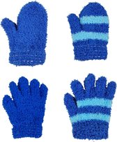 Kinder Wanten En Handschoenen - Donkerblauw Met Streep - Polyester - 2 Paar - Assorti