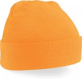 wintermuts fluorescent orange| klassieke gebreide muts in 30 verschillende kleuren| tweelaags gebreid
