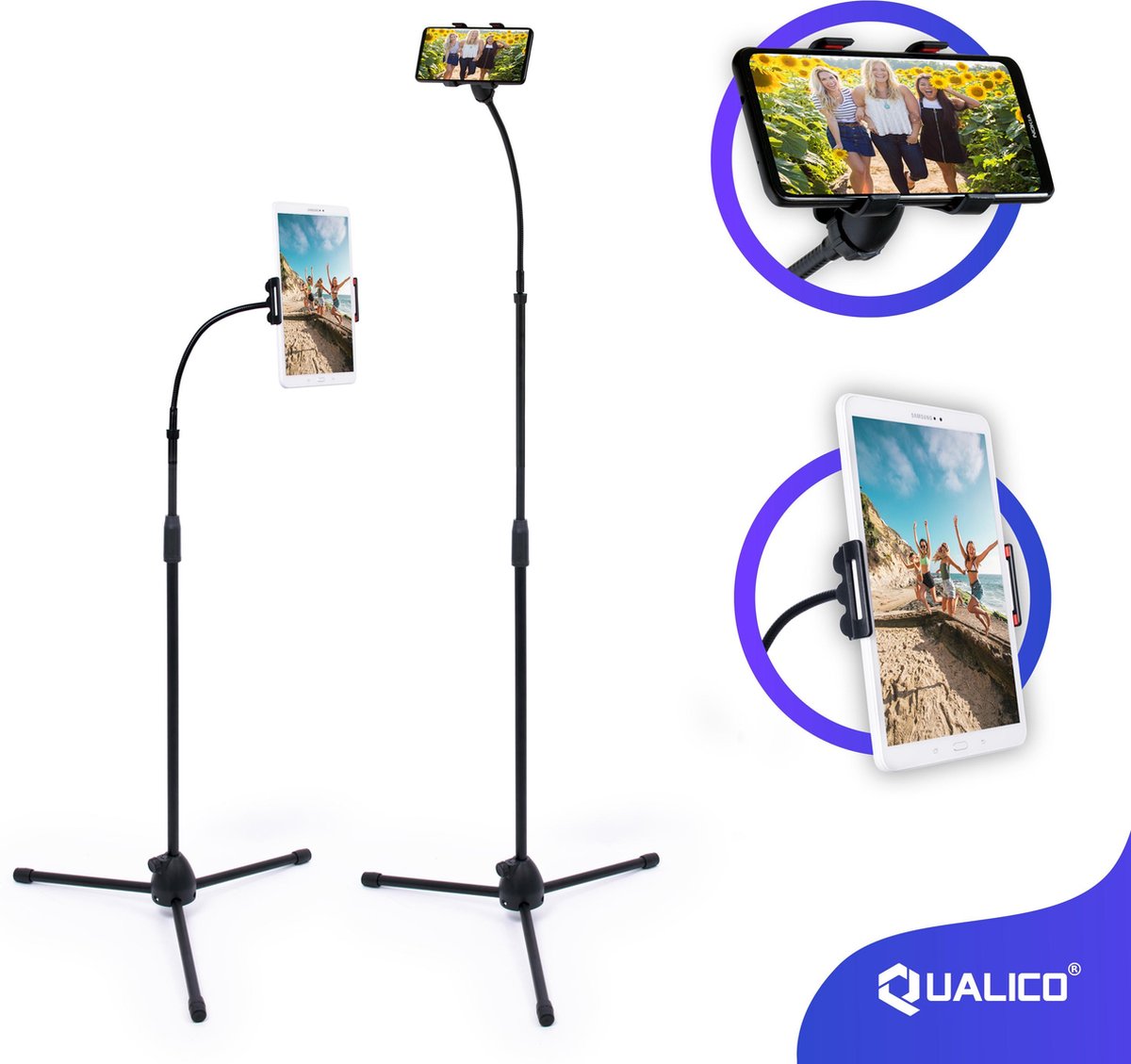Universeel Tablet & Smartphone Statief Tot 175 cm Hoogte - Standaard Telefoon houder - Tripod & Staa