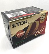 Audio Cassette Tape (5 pack) TDK D-60 normaal Position type I / Uiterst geschikt voor alle opnamedoeleinden / Sealed Blanco Cassettebandjes / Cassettedeck / Walkman / TDK Audio Tape.
