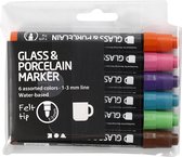 Glas- en Porseleinstiften, lijndikte 1-3 mm, semi-dekkend, extra kleuren, 6 stuk/ 1 doos