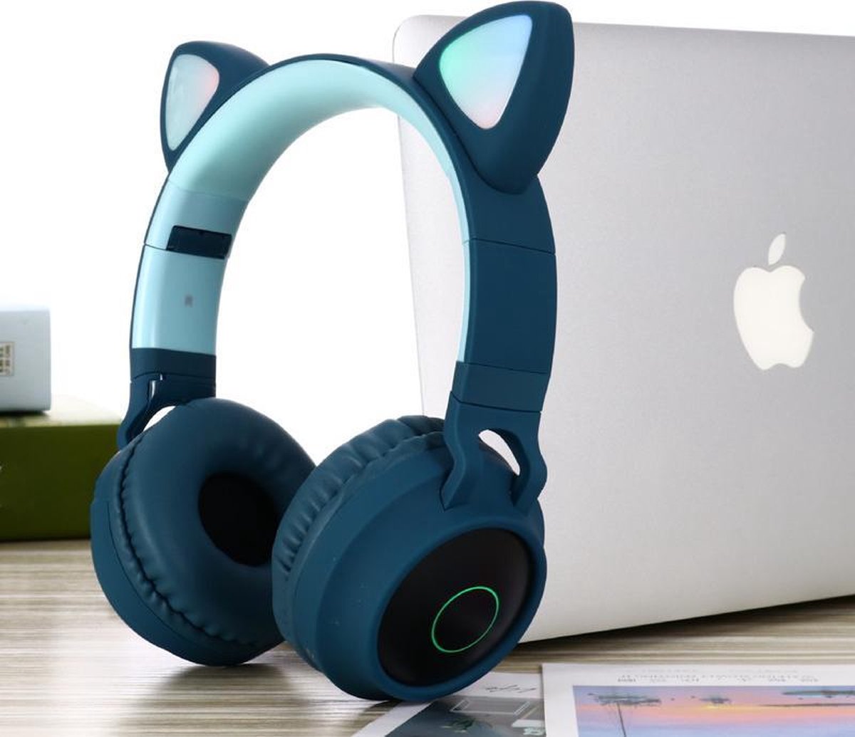 TDR- Draadloze Bluetooth koptelefoon - Over-Ear Koptelefoon voor Kinderen - Met Led Kat Oortjes - Bekend van TikTok - Blauw