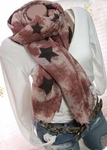 Trendy zomer sjaal tye-die batik print met sterren kleur roodbruin maat 180x90 centimeter