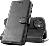 Bestcases - Klassiek Design Echt Lederen Hoesje - Portemonnee Wallet Cases - Book Case Telefoonhoesje - Geschikt voor iPhone 12 Mini - Zwart