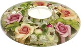 Waxinelichthouder met bloemen Mini Annabell - glas- ovaal - 11x11x4