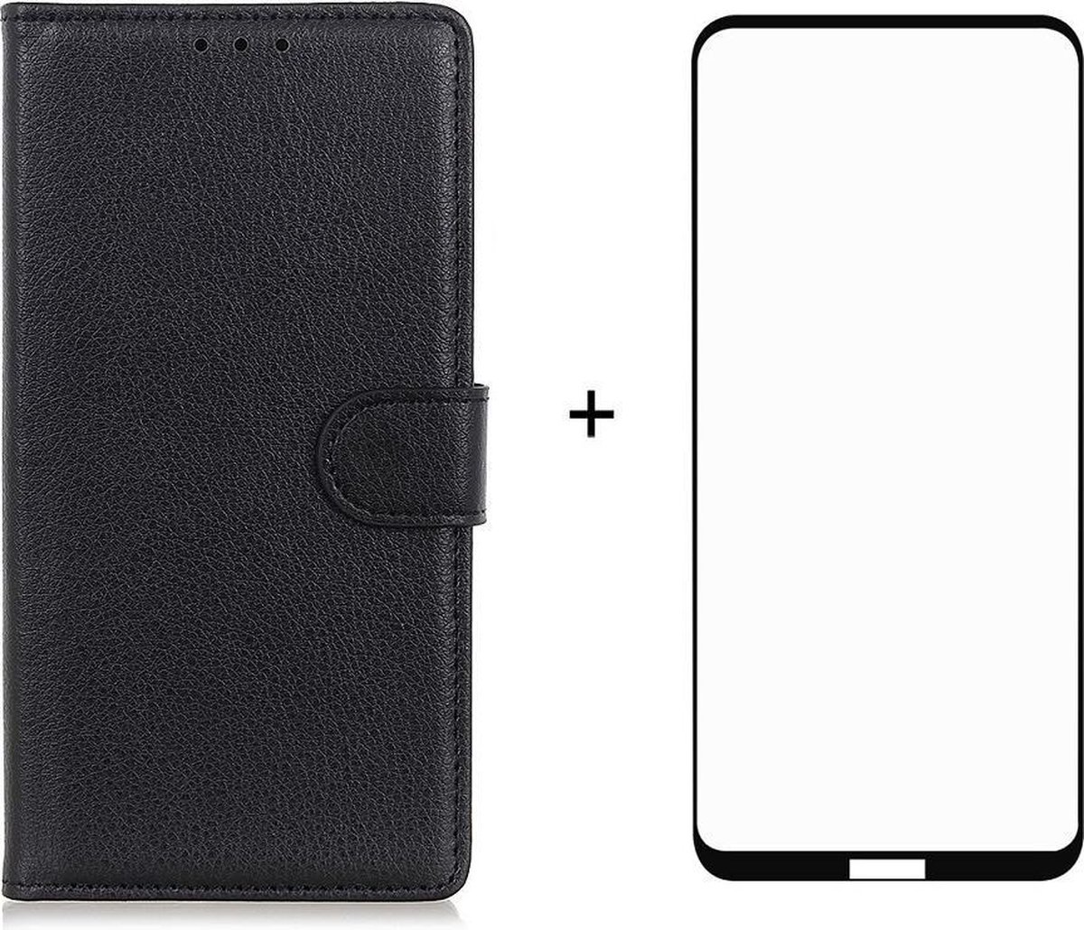Nokia 5.4 zwart agenda book case hoesje + full glas screenprotector