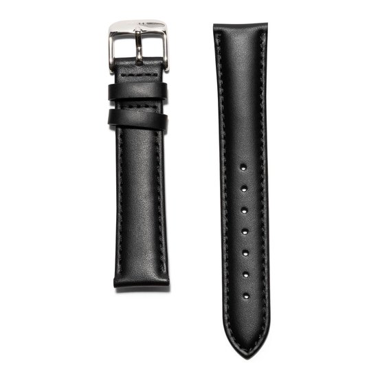 KRAEK Zwart Argent - Bracelet en cuir - Bracelet de montre à dégagement rapide - Bracelet de 16 mm - Clic facile