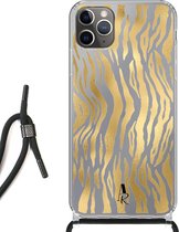 iPhone 11 Pro Max hoesje met koord - Tijgerprint Goud