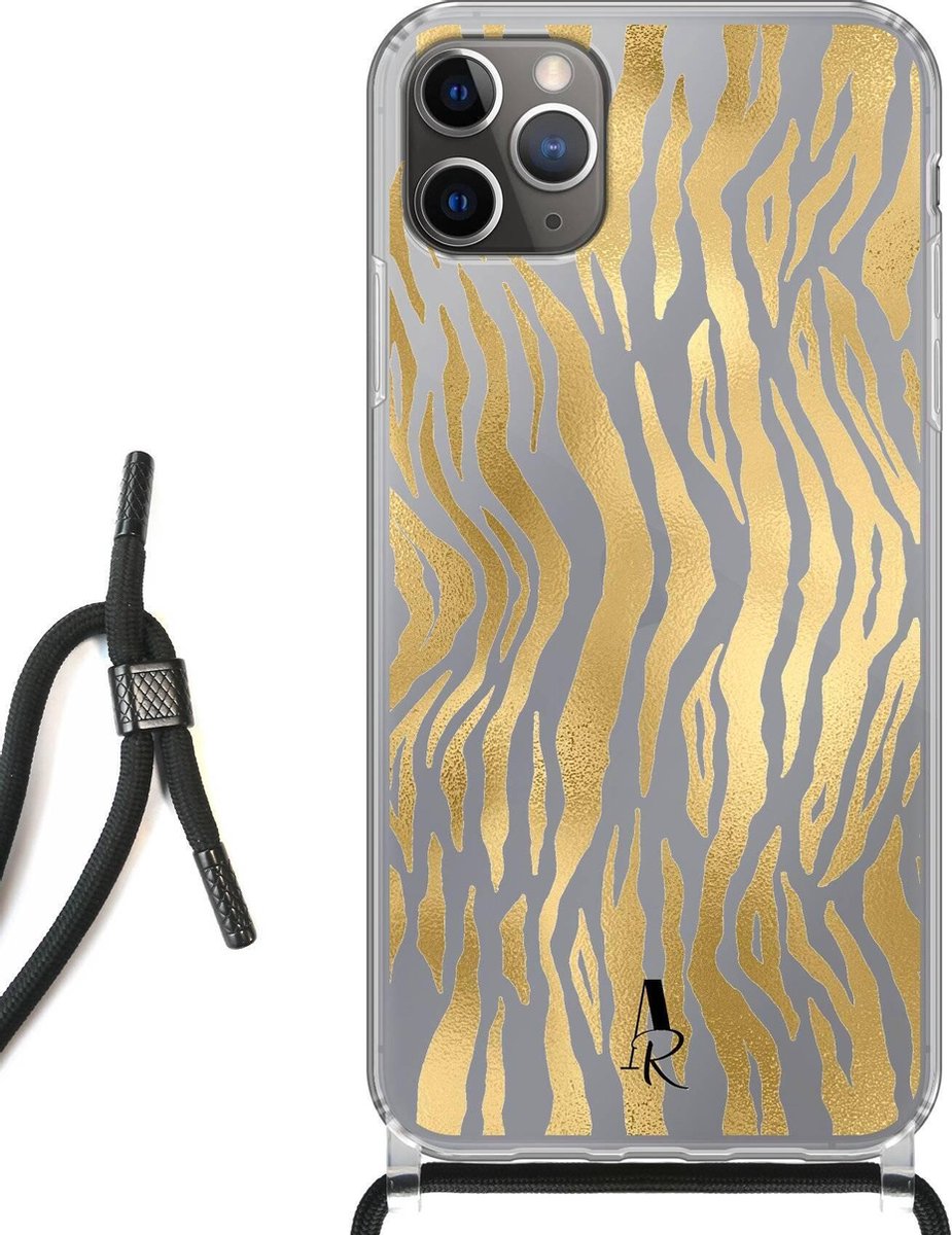 iPhone 11 Pro Max hoesje met koord - Tijgerprint Goud