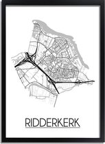 Ridderkerk Plattegrond poster A3 + Fotolijst zwart (29,7x42cm) - DesignClaudShop
