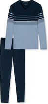 SCHIESSER heren pyjama - V-hals - licht- met donkerblauw gestreept -  Maat: XL