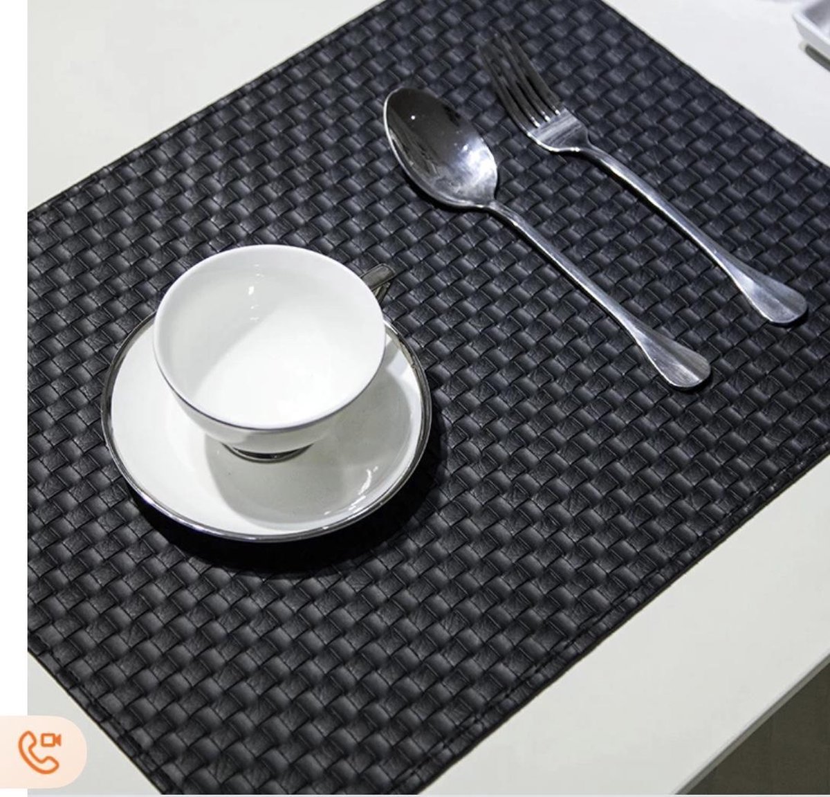 GG Kitchen Leer Placemat Lederlook Zwart Gevlochten 6 Stuks