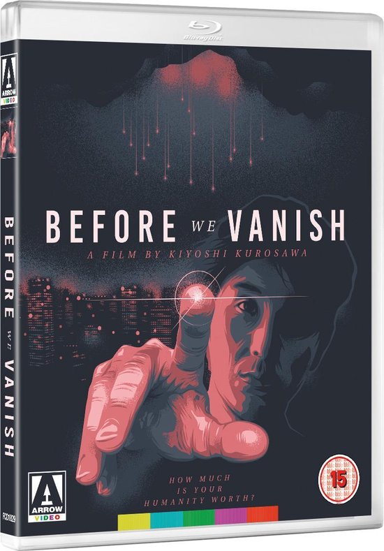 Zijkant van de Blu-ray-hoes: "Before We Vanish" met een tekening van een man die met zijn vinger naar een lichtpunt reikt.