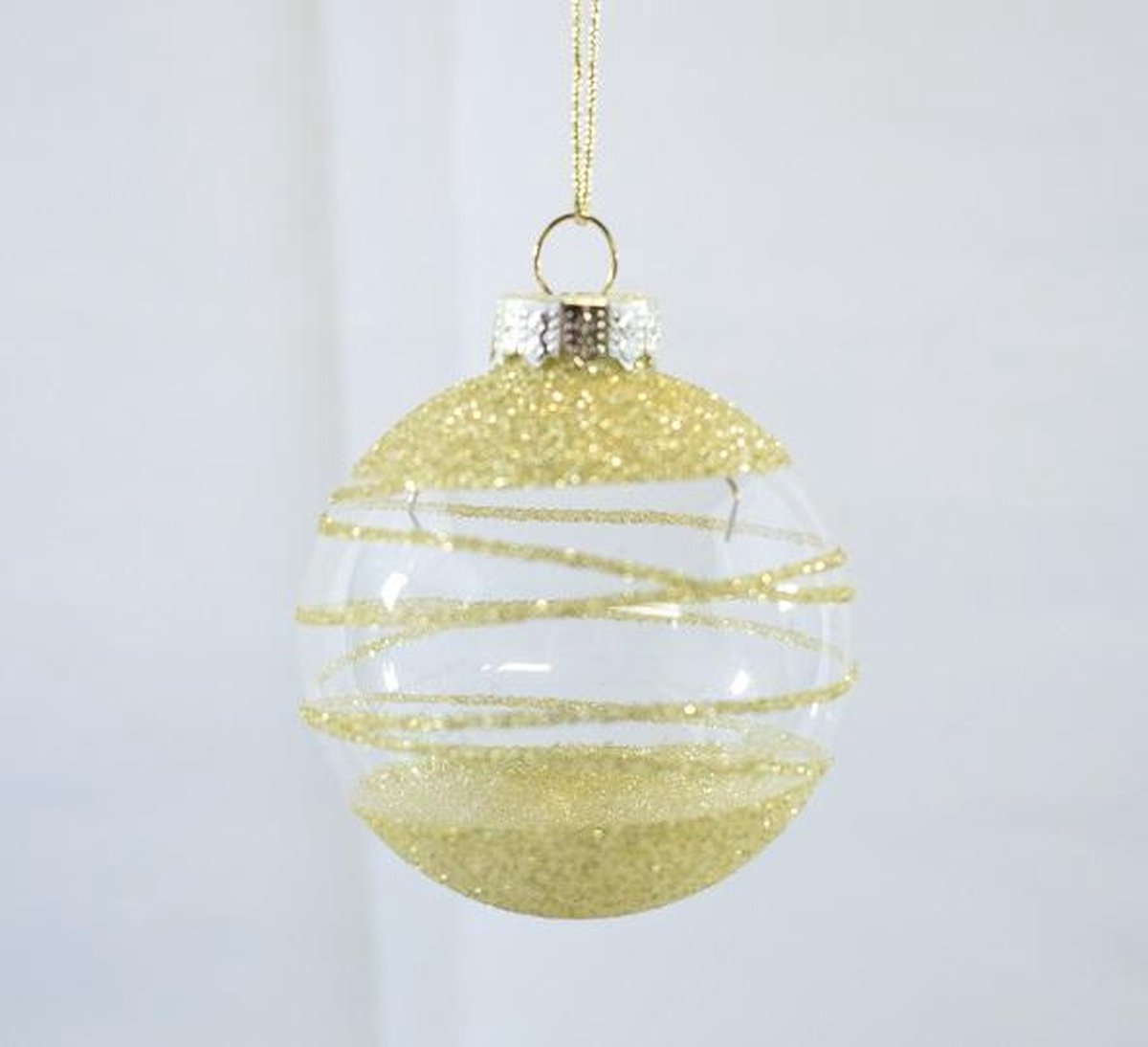 kerstbal glas transparant met goud/glitter design 3x Ø 6 cm
