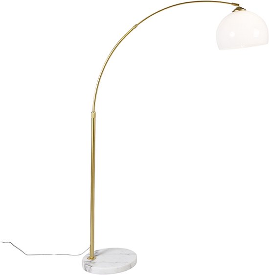 QAZQA arc-basic - Moderne Booglamp | Vloerlamp | Staande Lamp - 1 lichts - H 176 cm - Messing - Woonkamer | Slaapkamer