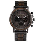 Victorious Donkerbruin Zebrahout Met Staal Heren Horloge Wood Collections - Ø44mm