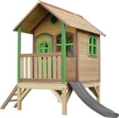 AXI Tom Speelhuis in Bruin/Groen - Met Verdieping en Grijze Glijbaan - Speelhuisje voor de tuin / buiten - FSC hout - Speeltoestel voor kinderen