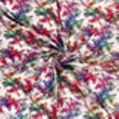 JERSEY STOF, BEDRUKT BLOEMEN FUCHSIA, MY IMAGE VOORJAAR / ZOMER 2021, PER METER.