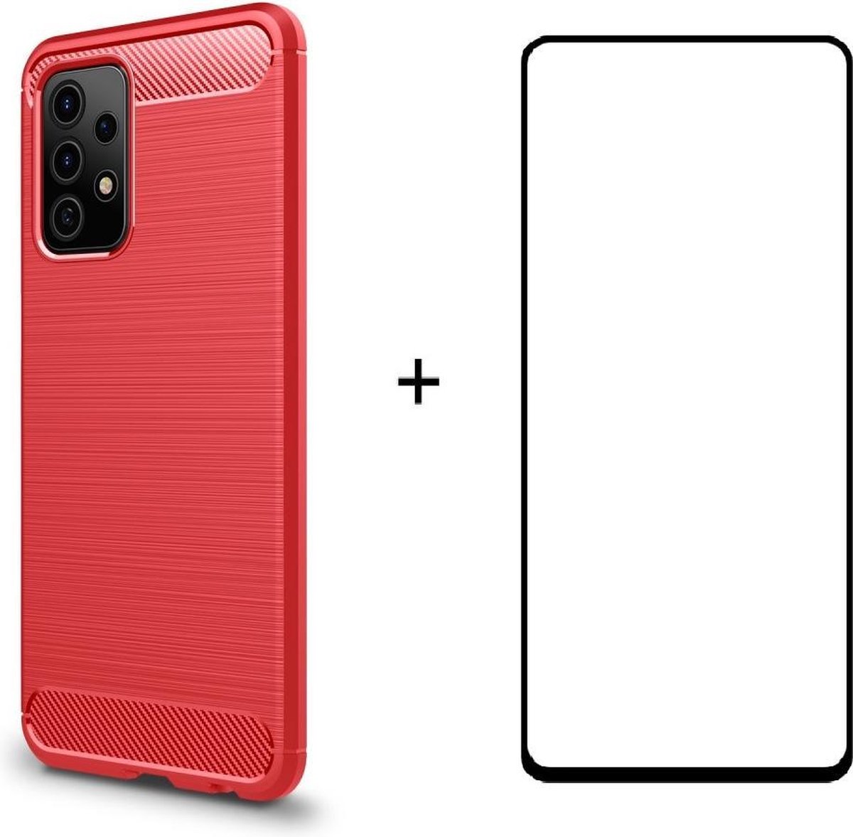 Silicone gel rood hoesje Telefoonhoesje geschikt voor Samsung Galaxy A52 met full cover glas screenprotector