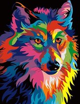 Paint By Numbers - Schilderen op Nummer - Kleurvolle Wolf - 50x40cm - Volwassenen & Kinderen - Stipco