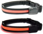 Duurzame LED Verlichting Halsband voor honden -Stevig Verlichte Halsband Reflecterend- Solar Charge Oplaadbaar via Zonne Energie of USB - Veilig BuitenLopen in Nacht -Regendicht-Oranje- Maat 