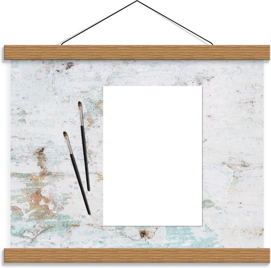 Schoolplaat – Penselen met een Leeg A4 Vel - 40x30cm Foto op Textielposter (Wanddecoratie op Schoolplaat)