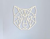 HOUTEN WANDDECORATIE / WOODEN WALL DECORATION - GEOMETRISCHE MUURDECORATIE / GEOMETRIC WALL ART - AKITA INU / SHIBA - 92 x 96cm - LICHT HOUT / NATURAL WOOD - ORIGAMI DESIGN WANDFIG