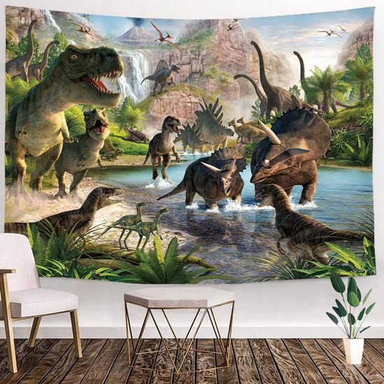 Ulticool - Dinosaurus Groep T-Rex - Wandkleed - 200x150 cm - Groot wandtapijt - Poster - Kinderkamer - Ulticool