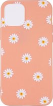 Shop4 - iPhone 12 mini Hoesje - Zachte Back Case Madeliefjes Donker Roze