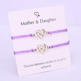 Mama armband - moeder - dochter armband - paars - hanger hart / infinity - 2 stuks