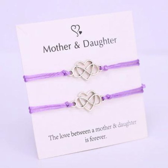 Mama armband - moeder - dochter armband - paars - hanger hart / infinity -  2 stuks | bol.com