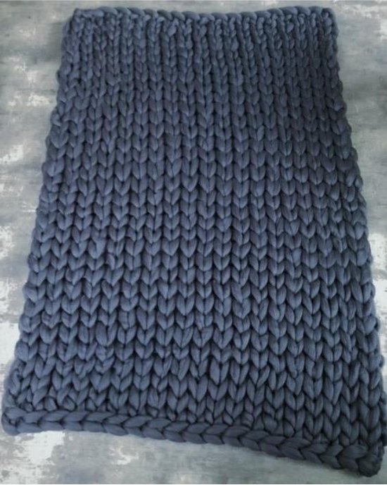 HOMEY & STUFF gebreide wollen deken 3XL - 100% Handgemaakt Merino Lontwol Plaid - Huisdecoratie Kleed - 150 x 240 cm - Grafiet | Donker Grijs