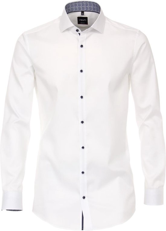 VENTI body fit overhemd - wit twill (contrast) - Strijkvriendelijk - Boordmaat: 41