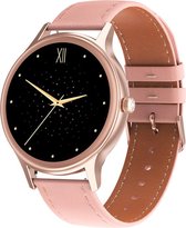 Optible® COEUR - Smartwatch Dames - Horloge - 1.3 inch - Kleurenscherm - Stappenteller - Bloeddruk - Hartslag - Maak je eigen watchfaces - leer - Roze