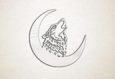 Wanddecoratie - Huilende Wolf maan - M - 60x61cm - EssenhoutWit - muurdecoratie - Line Art
