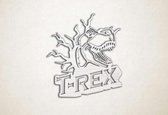 Wanddecoratie - T-Rex 3D dinosaur - M - 66x60cm - EssenhoutWit - muurdecoratie - Line Art