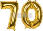 70 Jaar Folie Ballonnen Goud - Happy Birthday - Foil Balloon - Versiering - Verjaardag - Man / Vrouw - Feest - Inclusief Opblaas Stokje & Clip - XXL - 115 cm