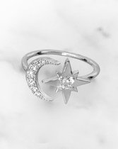 Stardust - MOON & STAR Ring in Zilver - Maat L